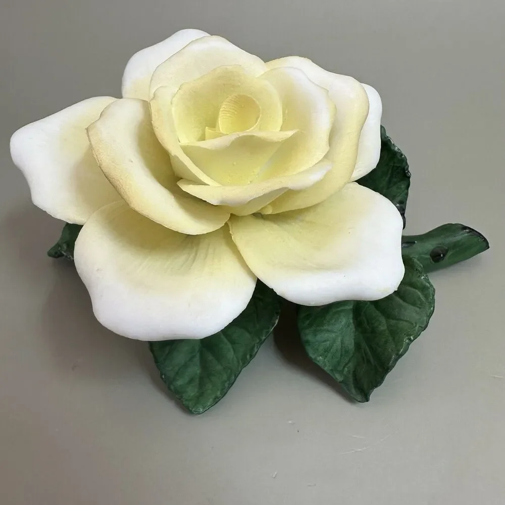 Vintage Porcelain White Rose Figurine Ceramic Flower Sculpture Capodimonte Style